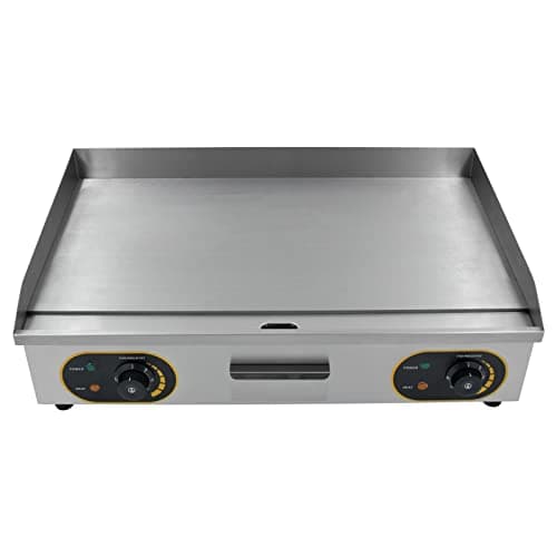 MOOTACO Plancha Électrique Professionnelle Inox 4400W de gril en Fonte 73 * 43cm, Thermostat 50 à 300°C, 2xThermostat, 2 Prises (Entièrement lisse)