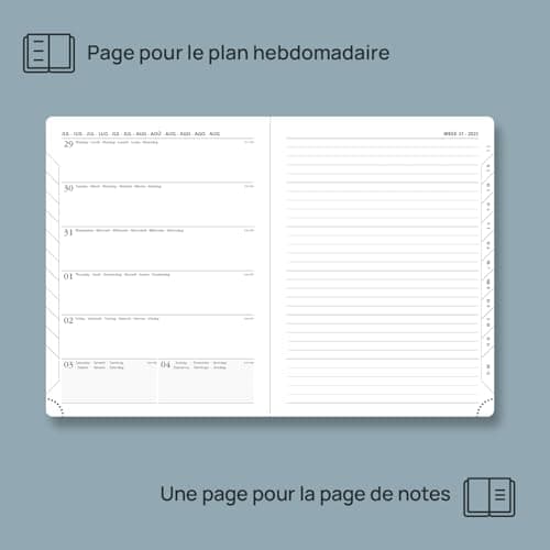 POPRUN Agenda 2025 Semainier et Carnet de Notes Moyen 22 x 16,5 cm - Couverture en Cuir Weekly Planner D'Jan 2025 à Déc 2025, Onglets Mensuels, Papier 100 g/m2, Rose Doux-SPK