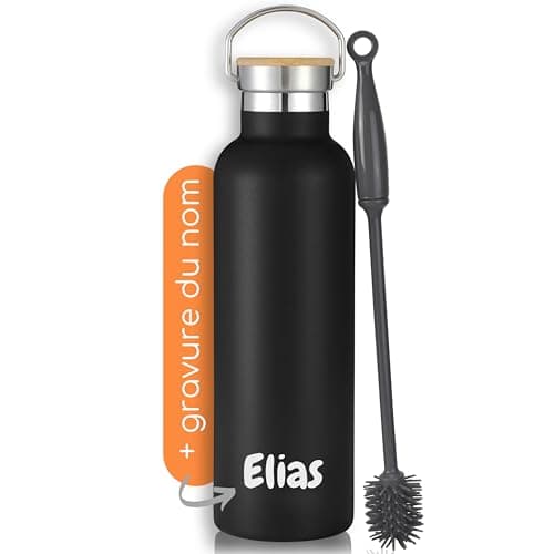 Milu Gourde en acier inoxydable avec gravure 350ml 500ml 750ml 1000ml (+3 couvercles) - Idée cadeau cadeau personnalisé avec prénoms Noël pour hommes femmes maman papa amis | (1000ml + gravure)