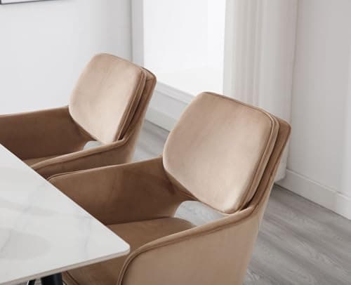 Wahson Chaise Salle a Manger Lot de 2 Chaise de Salle à Manger en Velours avec Accoudoirs Dossier, Chaise de Cuisine Pivotante Chaise de Salon Confortable avec Pied Métal, Marron