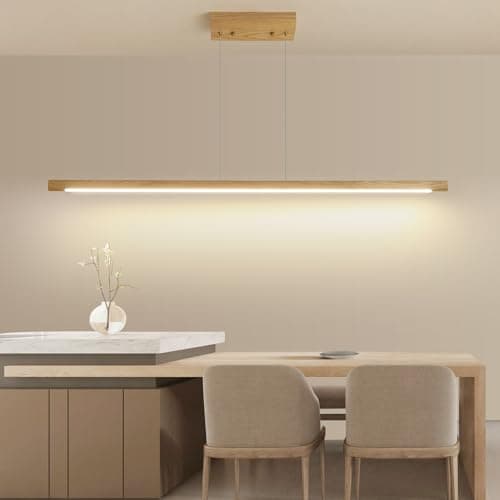 Mikeru 100cm Lampe Pendante Carrée En Bois De Frêne, Lampe Pendante Minimaliste Dimmable De 10% à 100% Luminaires Pendants Réglables En Hauteur