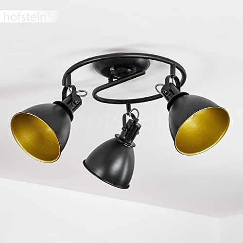 hofstein Plafonnier Koppom en métal noir et or, luminaire rond de plafond à 3 spots orientables pour ampoules E14, ampoule(s) non incluse(s)