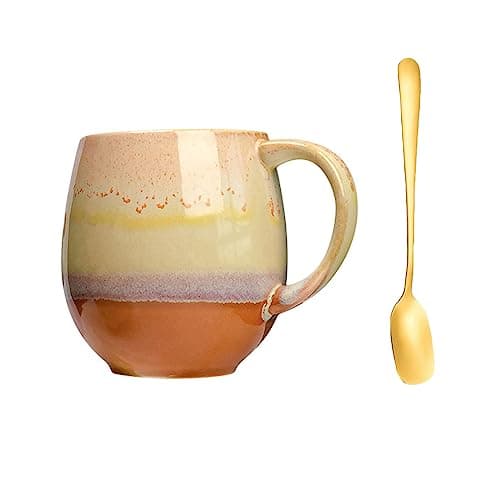 Xfeyaqlo Tasse Céramique émaillée, Tasse Gros Ventre Grande Tasse 500ml, Tasse Vintage Cafe, Grande Tasse à Café en Céramique, Profitez d'une Vie Merveilleuse (Fauve)