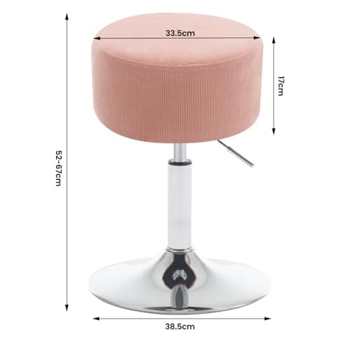 WOLTU Tabouret de Maquillage, Tabouret de Bar Rond, Tabouret Réglable en Hauteur, Tabouret Pivotant sur Socle Évasé en Métal, Tabouret Rembourré, en Velours Côtelé, Rose, BH409rs-1