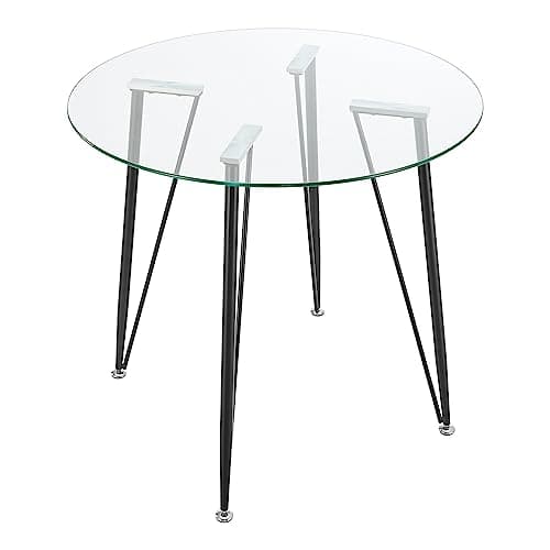 [en.casa] Table Ronde en Verre pour Salle à Manger Petite Table Stylée pour Salon Cuisine Chambre Bureau Café Verre Trempé Acier Laqué 72 x 80 cm Transparent Noir