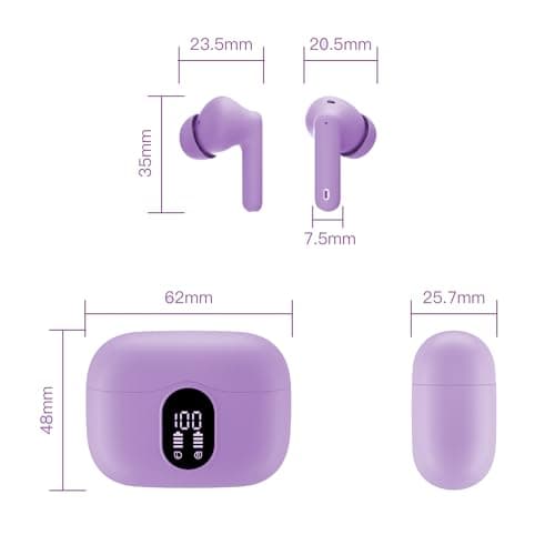 Écouteurs Bluetooth 5.3, Écouteur sans Fil avec 4 ENC Réduction Antibruit Mic Casque Bluetooth Hi-FI Son Stéréo, 36 Heures Durée de Lecture, IP7 Etanche, Écran LED, Contrôle Tactile