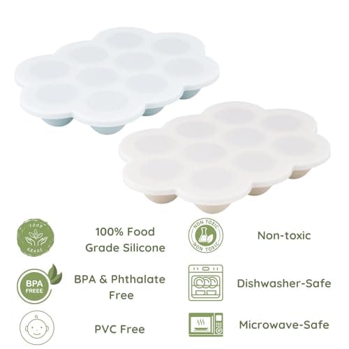PandaEar Lot de 2 Plateaux de Congélation pour Aliments pour Bébé avec Couvercles, Plateau d'Alimentation et Anneau de Dentition en Silicone, Bac à Glace pour Nourriture Maison pour Bébé
