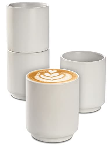 Cosumy 4 Tasses à Cappuccino en Céramique Blanche - Design Empilable - Paroi Épaisse - Lavable au Lave-vaisselle - 200 ml
