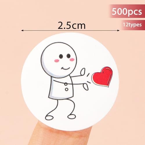 500Pcs Etiquette Autocollante Coeur Rouge Bonhomme Allumette Sticker Adhésif 2,5cm Amour Remerciement Décoration Carte de Voeux Emballage Cadeau Enveloppe pour Saint-Valentin Mariage