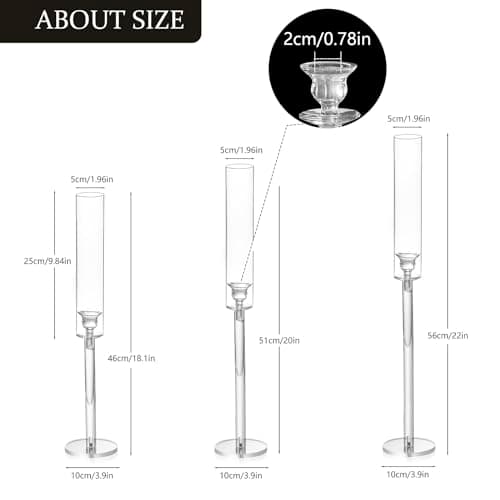Lot de 3 bougeoirs coniques pour centre de table, bougeoirs en acrylique pour bougies coniques, bougeoirs transparents pour mariage, fête de Noël, événement, décoration de table à la maison
