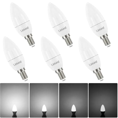 Linkind Ampoule LED Dimmable E14 Forme Bougie, 5W Équivalent à 40W, Blanc Froid 5000K, 470lm, Ampoule Bougie B35 avec Petit Culot à Vis, Lampe Intensité Variable 220-240V, Lot de 6