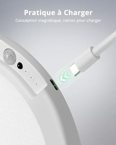 Bojim Plafonnier LED avec Detecteur de Mouvement, ø19cm Plafonnier Sans Fil Télécommande, Lampe de Plafond Rechargeable 3 modes Déclairage Luminosité Réglable pour Couloirs Escalier Balcon Garage