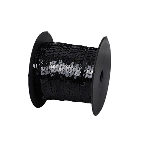 Ruban à paillettes rond plat - 100 m de long - 6 mm de large - Pour couture, fabrication de bijoux, travaux manuels, décorations, accessoires de costume (noir)