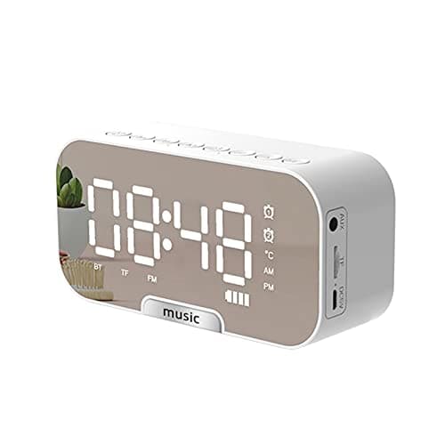 Funien Réveil, Réveil de Surface de Miroir numérique avec Haut-Parleur BT et Radio FM et Affichage de la température Double alarmes Horloge de Bureau électronique Lecteur
