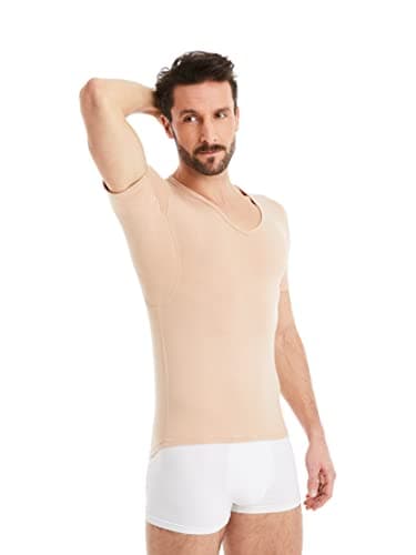 FINN T-shirt anti-transpiration pour hommes avec col en V et patchs intégrés aux aisselles pour la forte transpiration - maillot de corps contre les odeurs et les taches de sueur couleur peau nude XXL