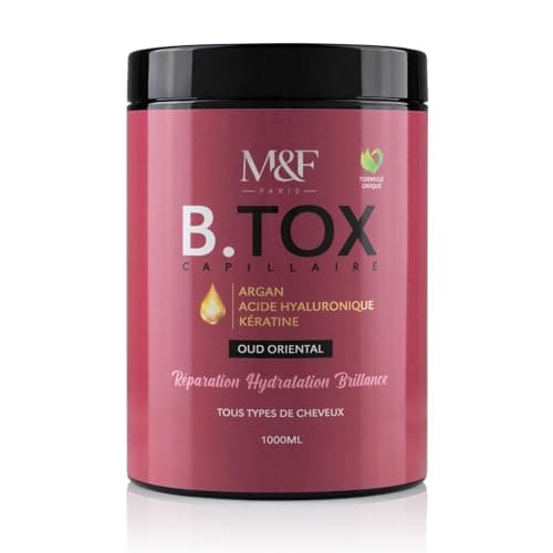 M&F Paris - B.TOX Capillaire Professionnel, Masque à la Kératine, Argan, Acide hyaluronique, Sans Sulfates, Parabènes Formol, Masque Hydratant, Réparateur, Lissant, Soin Tous Types de Cheveux, 1000 ml