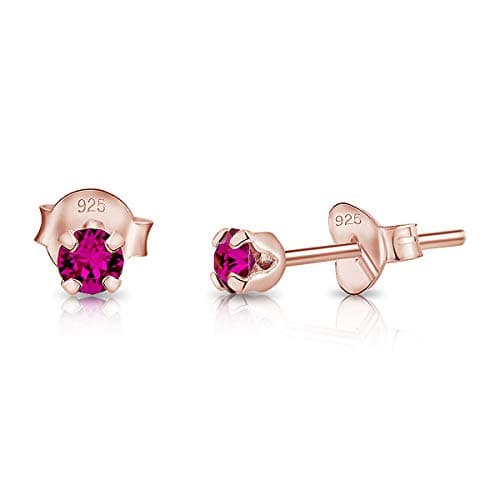 DTPsilver - * MINI * Boucles d'oreilles/Clous en Argent Fin 925 Plaqué Or Rose et Cristaux de Swarovski® Elements Ronds - Diamètre: 3 mm - Couleur: Fuchsia