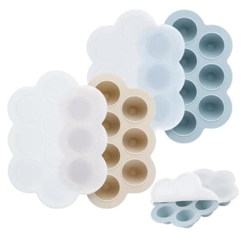 PandaEar Lot de 2 Plateaux de Congélation pour Aliments pour Bébé avec Couvercles, Plateau d'Alimentation et Anneau de Dentition en Silicone, Bac à Glace pour Nourriture Maison pour Bébé