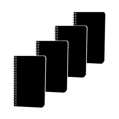 Quanerba Lot de 4 petits carnets à spirale 7,6 x 12,7 cm A7 (7,6 x 12,7 cm) pour la maison, le bureau et l'école | 60 feuilles/120 pages, noir