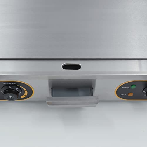 MOOTACO Plancha Électrique Professionnelle Inox 4400W de gril en Fonte 73 * 43cm, Thermostat 50 à 300°C, 2xThermostat, 2 Prises (Entièrement lisse)
