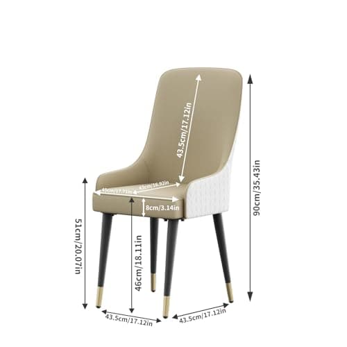 FATIVO Lot de 2 Chaises Scandinave Salle à Manger: Chaise Beige de Cuisine en Cuir Confortable Chaise Design Salon avec Pieds en Métal Rembourrée pour Restaurant - 43.5x43.5x90cm