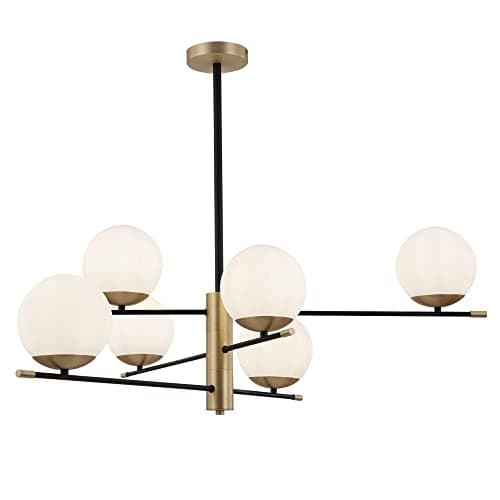 MAYTONI Lustre Suspension 6 lampes, Série Nostalgia, Style Moderne, Art Déco, Armature en Métal Couleur Or, Abat-jours en verre blanc, ampoules non incluses E14 6x 40W 220V