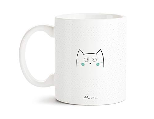 Manahia Mug Chat - Bonjour mon petit chat - Bleu - Imprimé en France - Avec boite Kraft - 330 mL Céramique - Cadeau Saint Valentin - Cadeau Homme - Tasse Chat - Amour