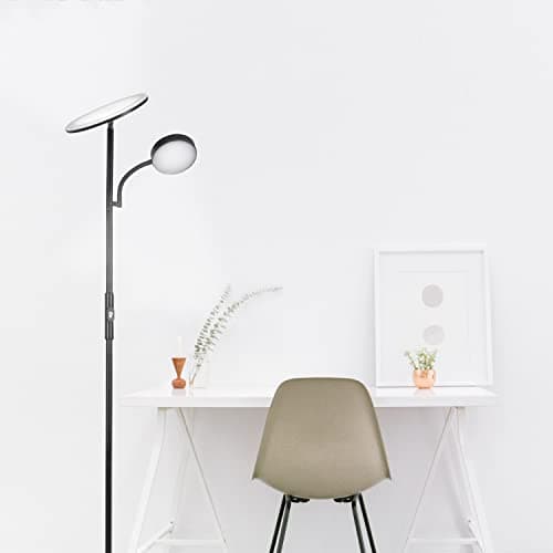 BEL AIR HOME - Lampadaire LED Salon Lagos 15W + 10W, Lumière Naturelle 4000K, Design Moderne en Métal, Interrupteur sur Pied, Idéal pour Salons et Espaces Lecture - (NOIR)