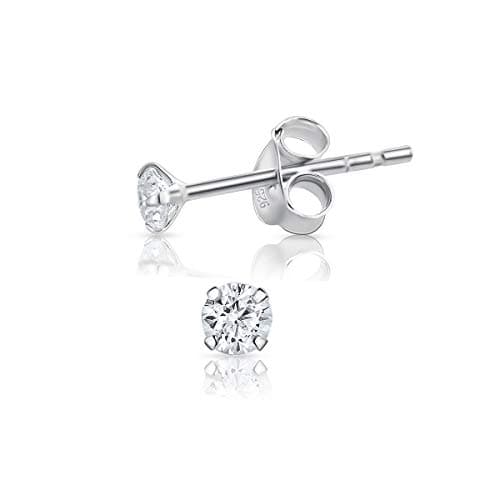 DTPsilver® boucles d'oreilles femme argent 925 - MINI/Petits/Moyens Clous Puces d'oreilles et Oxyde de Zirconium Ronds - Diamètre: 3 mm - Blanc/Clair CZ