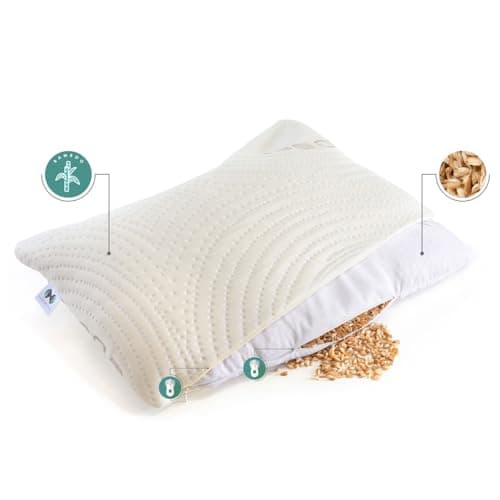 NATURECA Coussin d'épeautre - Oreiller orthopédique - Pour douleurs au cou, pour dormir sur le côté - Avec taies d'oreiller en bambou - Vannure d'épeautre - 40 x 60 cm
