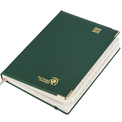 POPRUN Agenda 2025 Semainier 26,5 x 21,5 cm De Août 2024 à Déc 2025, Premium Planner Scolaire 17 Mois, Couvercle en cuir de coton PU, Papier Certifié FSC® 100 g/m2 - Forêt Vert