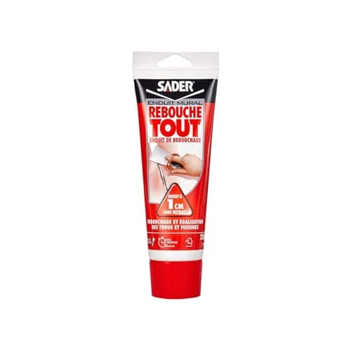 Sader Rebouche Tout – Enduit de Rebouchage Intérieur Prêt à l’Emploi – Tous Supports – Rebouchage et Égalisation de Trous et Fissures Jusqu’à 1 cm – Joint Plaque de Plâtre – 1 Tube 330 g