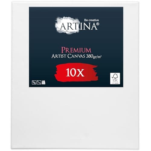 Artina Lot de 10 Premium Toile Peinture 40x60 cm – Canvas Châssis Bois pour Toile Stable 380 g/m2 100% Coton – Toile Vierge Peinte au préalable – Toile a Peindre Tableau Peinture Toiles