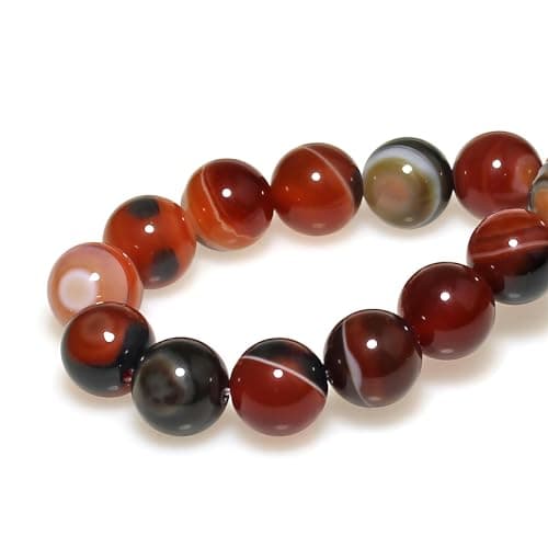 MJDCB 10mm 35 pièces Agate Rayée Rouge Brune Perle Pierre Naturelle Ronde en Vrac Perles Semi Precieuse pour Fabrication de Bijoux de Bracelets et de Colliers