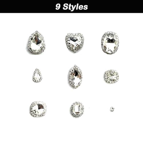 Yixinly 240 Pcs Strass à Coudre, 9 Formes Gros Strass pour Couture avec Griffe, Verre Strass Vetement a Coudre, Gemmes de Couture en Verre pour Vêtements DIY Artisanat, Chaussures (Blanc Style 3)