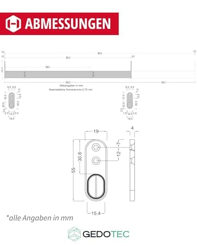 Gedotec Tringle à vêtements extensible | Barre d'armoire en métal télescopique réglable | Longueur 600-900 mm | Acier Noir Mat | Barre télescopique extensible pour garde-robe et niche | 1 Pièce