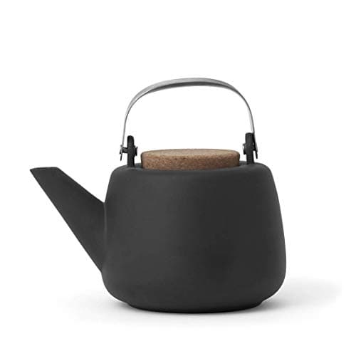 Théière en porcelaine avec poignée, infuseur en acier inoxydable, bec anti-gouttes, thé en vrac, thé à feuilles 1.2 L, noir mat