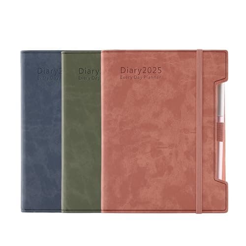 Agenda scolaire journalier 2025 de janvier 2025 à décembre 2025, 12 mois par page, format A5, couverture rigide, stylo, boucle pour stylo, autocollants (rose)
