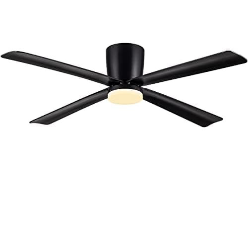 Newday Ventilateur de Plafond avec Lumiere et Télécommande Noir, 122cm Ventilateur de Plafond avec Lampe LED, Ventilateur Plafonnier Silencieux 4 Pales Pour Chambre Salon Bureau Cuisine, DC Moteur