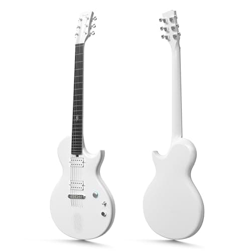 Enya Guitare Électrique Nova Go Sonic - Guitarra Smart Blanche en Fibre de Carbone avec Haut-Parleur sans fil 10 W, Préréglages Intégrés, Câble de Chargement, Clé de Réglage et Sac de Transport