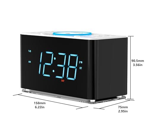 Radio réveil avec Chargeur sans Fil 15W, APP contrôle, FM Radio, Bluetooth, Deux Ports de Charge, Double réveil, minuterie de Sommeil, Snooze, gradateur Manuel Automatique iTOMA 207A