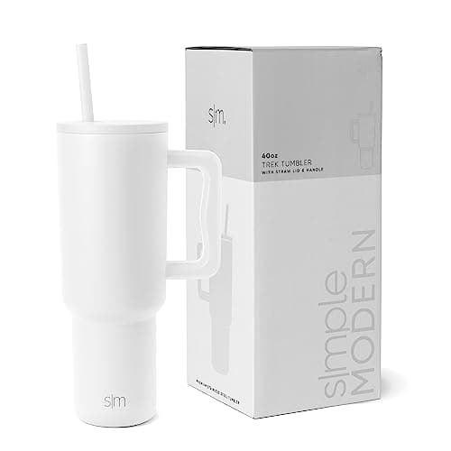 Simple Modern Gobelet Thermique avec Poignée et Paille | Bouteille d'Eau Isolée en Acier Inoxydable | Vaso de viaje para café helado | Trek Collection | 1180ml | Winter White