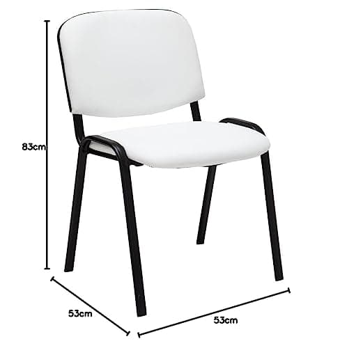 CLP Lot De 4 Chaises De Visiteur Empilables Ken en Similicuir I Chaises De Salle D'Attente avec Piètement en Métal Noir, Couleur:Blanc