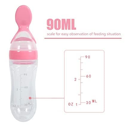 Alvinlite Biberon pour bébé, biberon en Silicone avec cuillère pour Les Tout-Petits(Rose)