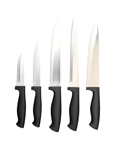 PRADEL EXCELLENCE - Bloc de 5 Couteaux de Cuisine - Lames en acier inoxydable - Manches soft touch - Bloc design gris
