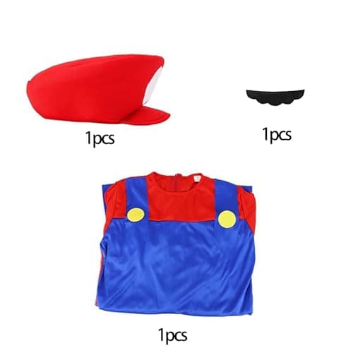 Costume enfants/adultes, costume avec body, casquette et barbe, costume de cosplay pour enfants adultes, carnaval Halloween Costume décoration pour enfants adultes Costumes de carnaval (Rouge, L)