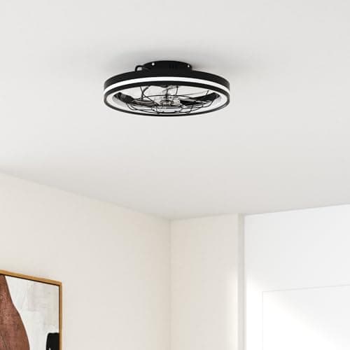 Airwit 48cm Ventilateur de Plafond Silencieux avec Lumiere et Telecommande, Moderne Rond Ventilateurs de Plafond avec Lampe Intégrée, Dimmable Ventilateur Plafond Chambre avec Reversible DC Moteur