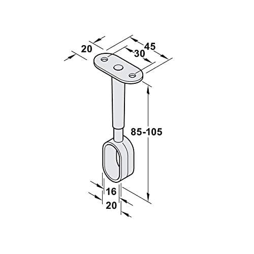 Gedotec Support central de tube de placard pour montage au plafond | Support de tube de placard pour tube de placard ovale | Fixation tringle à vêtements 30 x 15 mm | Acier Chromé | 1 Pièce