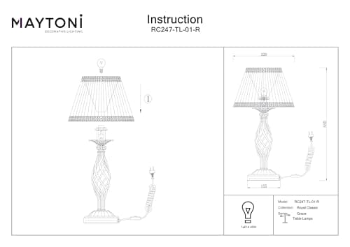Lampe à poser, lampe de table, lampe de chevet, style classique, chic, Armature en Métal couleur bronze decoré avec cristal, Abat-jour en tissu blanc, 1 ampoule non incluses, pour le salon, chambre, sejour, bureau, 40 W E14 220V -240V