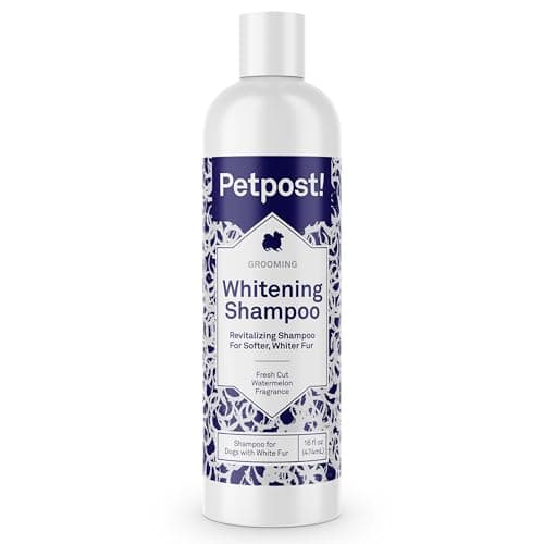Petpost | Shampooing blanchissant pour Chiens - Le Meilleur Traitement blanchissant pour Chien à Fourrure Blanche - parfumpastèque - pour Maltais, Shih Tzu, Bichon Frise - 474 ML